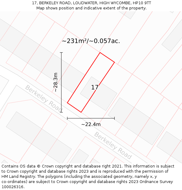 17, BERKELEY ROAD, LOUDWATER, HIGH WYCOMBE, HP10 9TT: Plot and title map