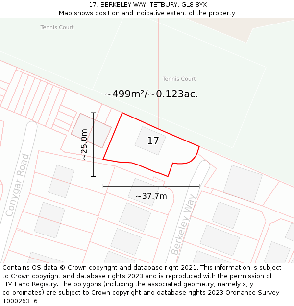 17, BERKELEY WAY, TETBURY, GL8 8YX: Plot and title map