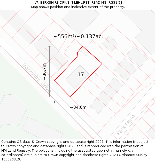 17, BERKSHIRE DRIVE, TILEHURST, READING, RG31 5JJ: Plot and title map