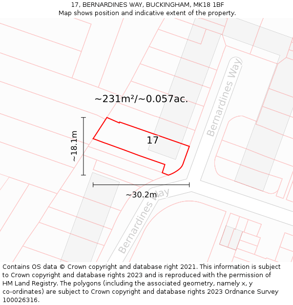 17, BERNARDINES WAY, BUCKINGHAM, MK18 1BF: Plot and title map