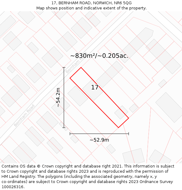 17, BERNHAM ROAD, NORWICH, NR6 5QG: Plot and title map