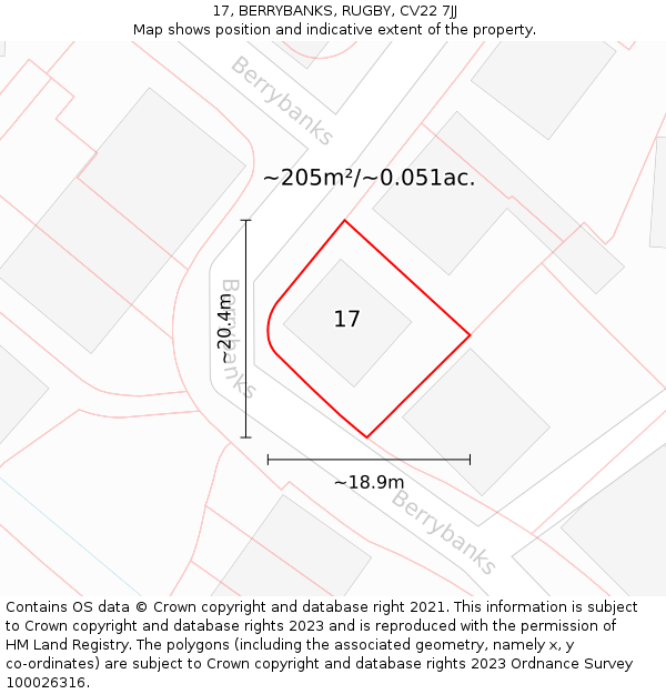 17, BERRYBANKS, RUGBY, CV22 7JJ: Plot and title map