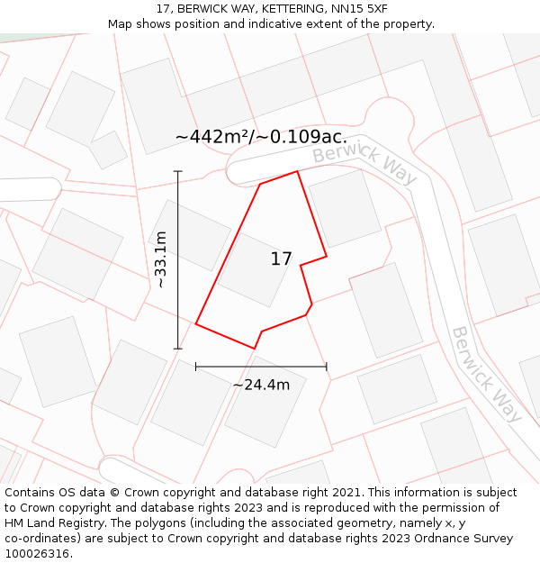 17, BERWICK WAY, KETTERING, NN15 5XF: Plot and title map