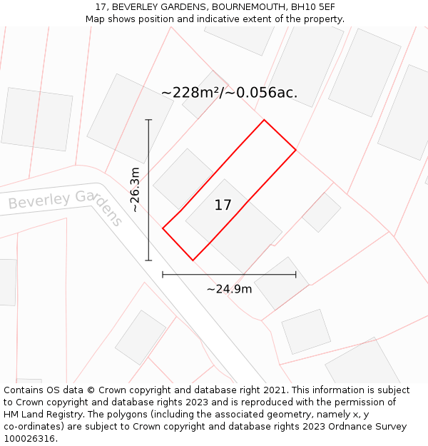 17, BEVERLEY GARDENS, BOURNEMOUTH, BH10 5EF: Plot and title map