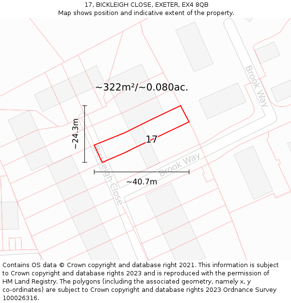 17, BICKLEIGH CLOSE, EXETER, EX4 8QB: Plot and title map
