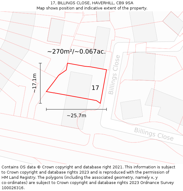 17, BILLINGS CLOSE, HAVERHILL, CB9 9SA: Plot and title map