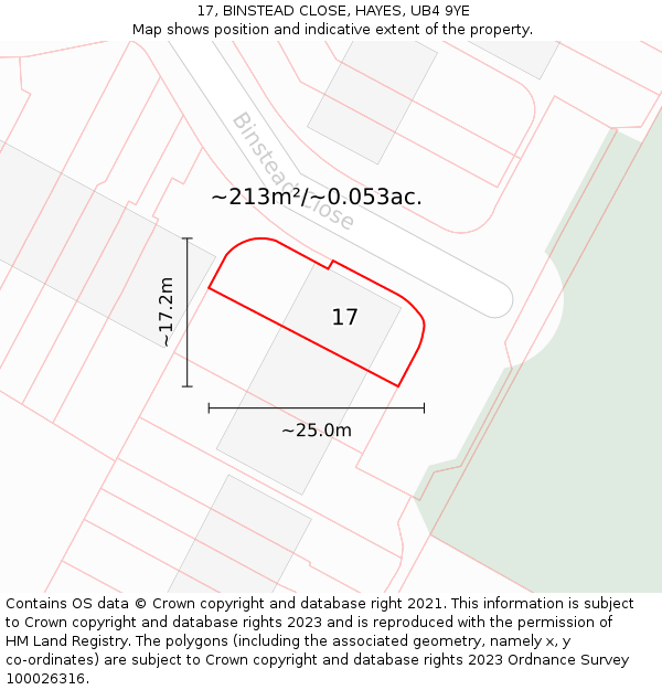17, BINSTEAD CLOSE, HAYES, UB4 9YE: Plot and title map
