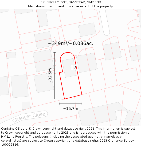 17, BIRCH CLOSE, BANSTEAD, SM7 1NR: Plot and title map