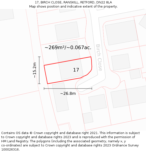 17, BIRCH CLOSE, RANSKILL, RETFORD, DN22 8LA: Plot and title map
