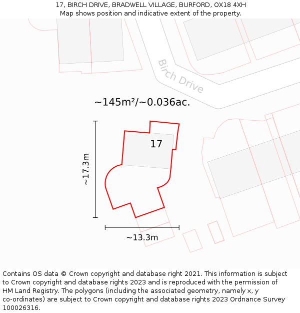 17, BIRCH DRIVE, BRADWELL VILLAGE, BURFORD, OX18 4XH: Plot and title map