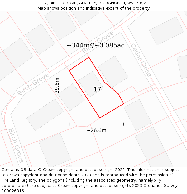 17, BIRCH GROVE, ALVELEY, BRIDGNORTH, WV15 6JZ: Plot and title map