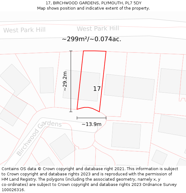17, BIRCHWOOD GARDENS, PLYMOUTH, PL7 5DY: Plot and title map