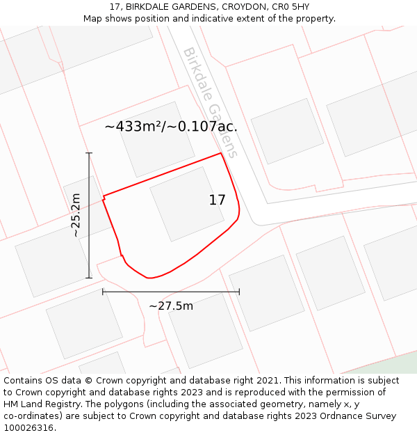 17, BIRKDALE GARDENS, CROYDON, CR0 5HY: Plot and title map