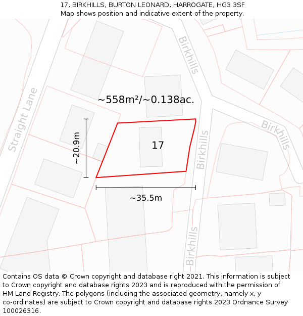 17, BIRKHILLS, BURTON LEONARD, HARROGATE, HG3 3SF: Plot and title map