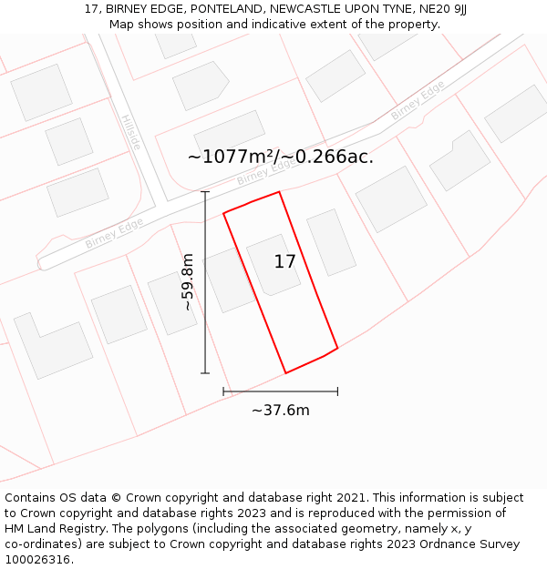 17, BIRNEY EDGE, PONTELAND, NEWCASTLE UPON TYNE, NE20 9JJ: Plot and title map