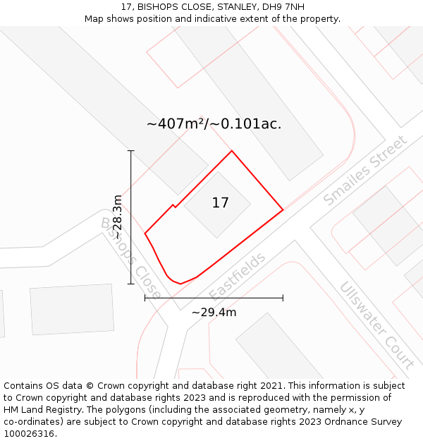 17, BISHOPS CLOSE, STANLEY, DH9 7NH: Plot and title map