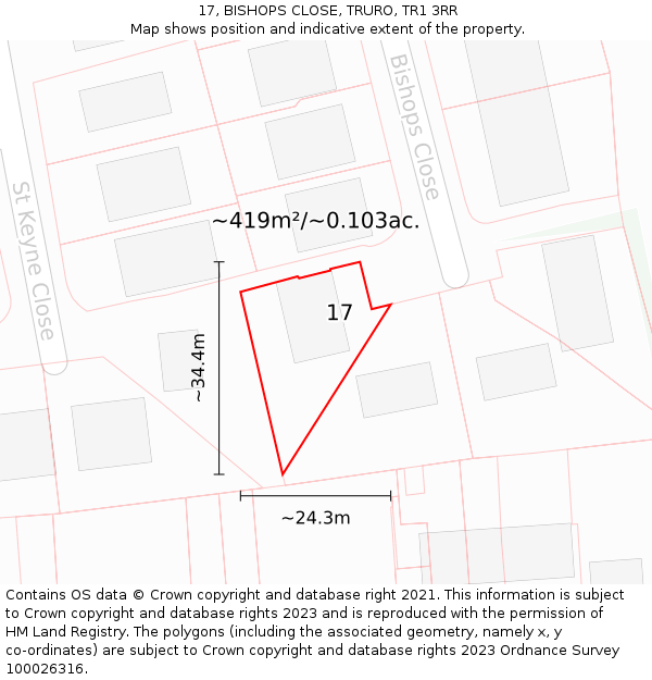 17, BISHOPS CLOSE, TRURO, TR1 3RR: Plot and title map