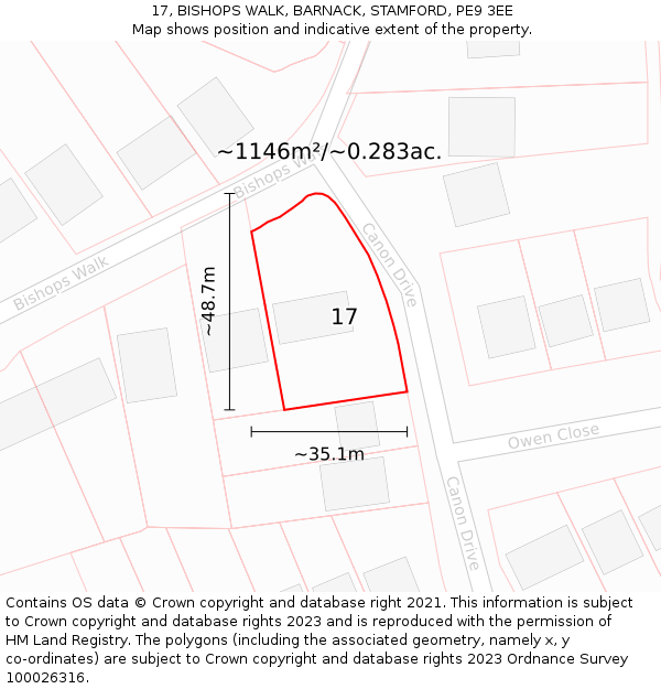 17, BISHOPS WALK, BARNACK, STAMFORD, PE9 3EE: Plot and title map