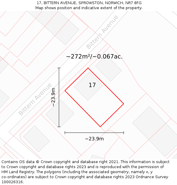 17, BITTERN AVENUE, SPROWSTON, NORWICH, NR7 8FG: Plot and title map