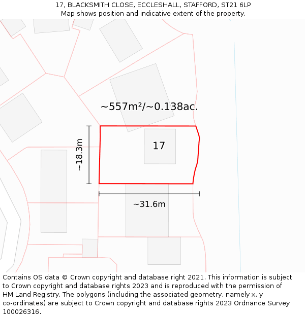 17, BLACKSMITH CLOSE, ECCLESHALL, STAFFORD, ST21 6LP: Plot and title map
