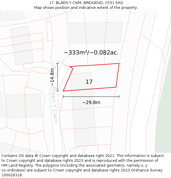17, BLAEN Y CWM, BRIDGEND, CF31 5AG: Plot and title map
