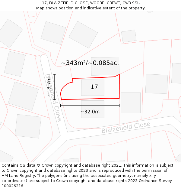 17, BLAIZEFIELD CLOSE, WOORE, CREWE, CW3 9SU: Plot and title map
