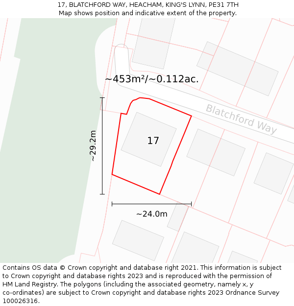 17, BLATCHFORD WAY, HEACHAM, KING'S LYNN, PE31 7TH: Plot and title map