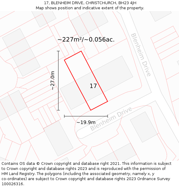 17, BLENHEIM DRIVE, CHRISTCHURCH, BH23 4JH: Plot and title map