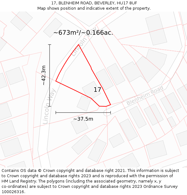 17, BLENHEIM ROAD, BEVERLEY, HU17 8UF: Plot and title map