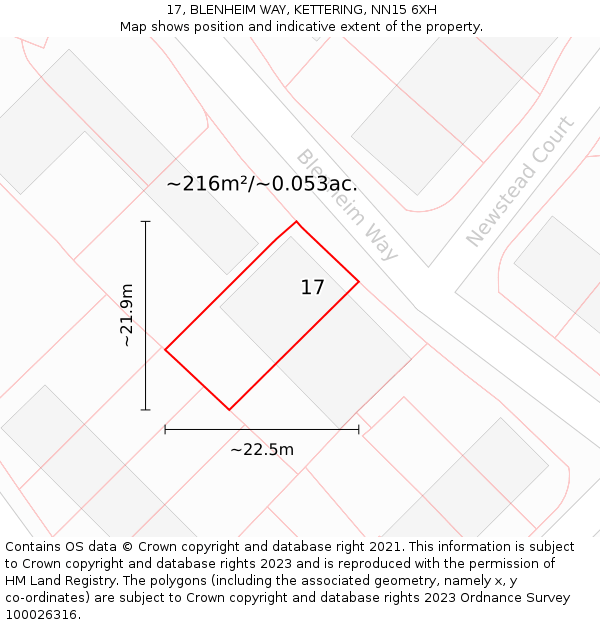 17, BLENHEIM WAY, KETTERING, NN15 6XH: Plot and title map