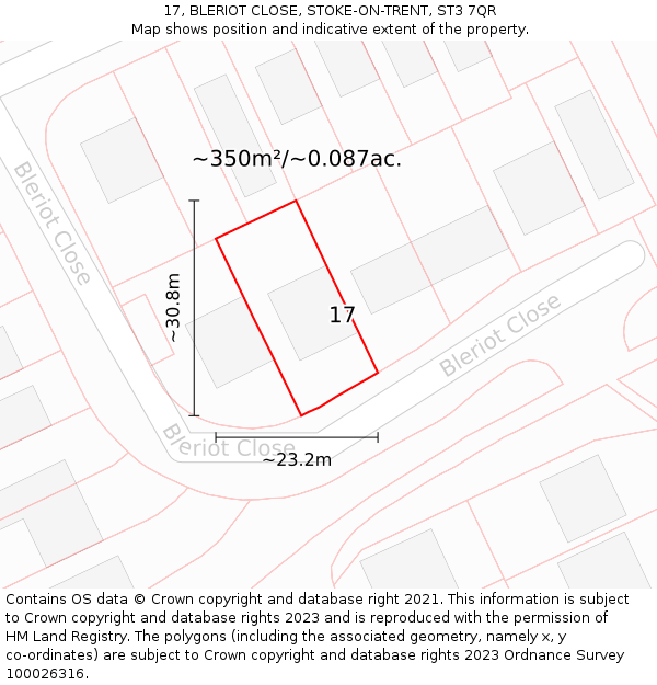17, BLERIOT CLOSE, STOKE-ON-TRENT, ST3 7QR: Plot and title map