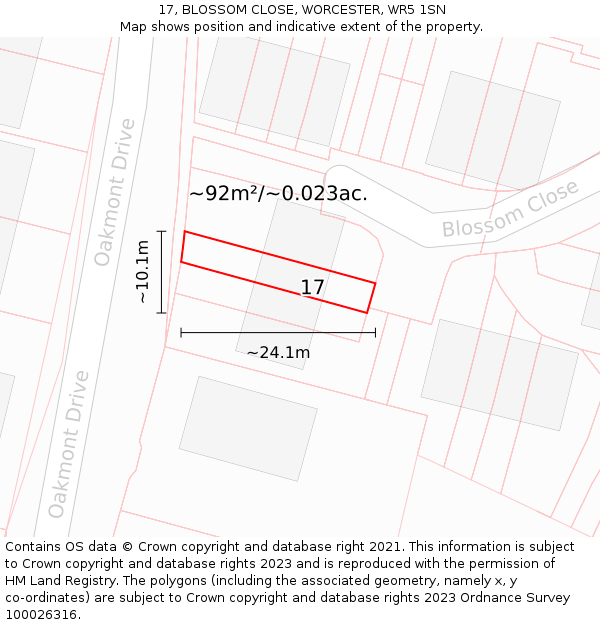 17, BLOSSOM CLOSE, WORCESTER, WR5 1SN: Plot and title map