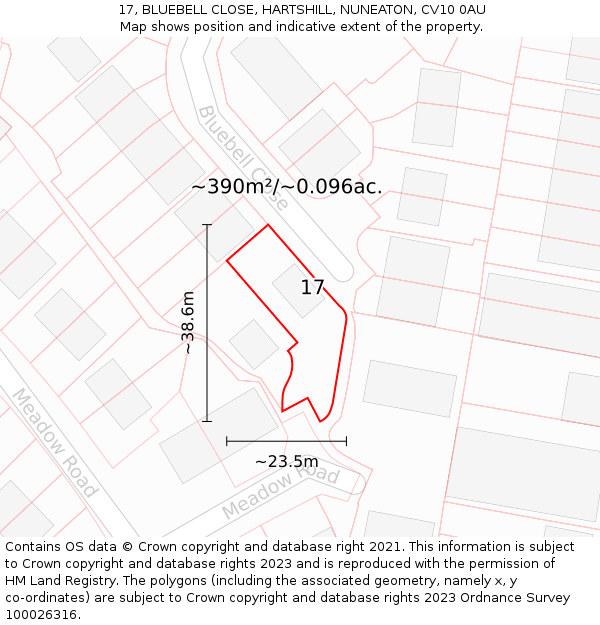17, BLUEBELL CLOSE, HARTSHILL, NUNEATON, CV10 0AU: Plot and title map