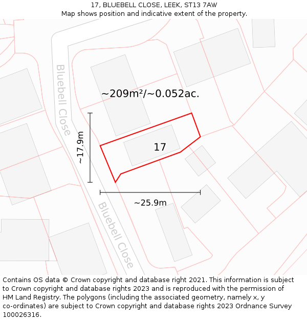 17, BLUEBELL CLOSE, LEEK, ST13 7AW: Plot and title map