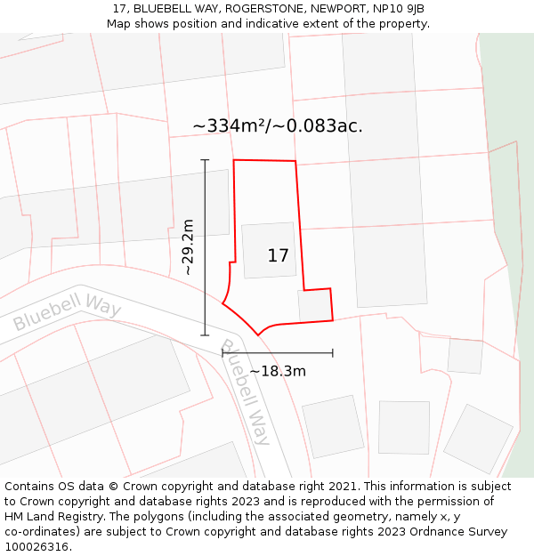 17, BLUEBELL WAY, ROGERSTONE, NEWPORT, NP10 9JB: Plot and title map
