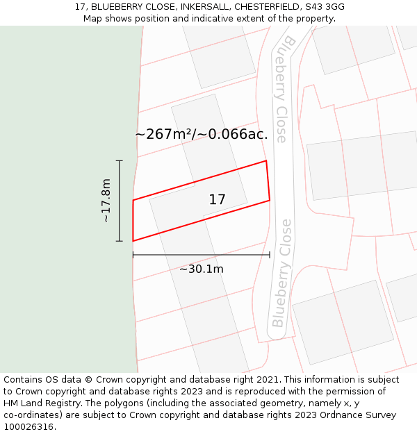 17, BLUEBERRY CLOSE, INKERSALL, CHESTERFIELD, S43 3GG: Plot and title map