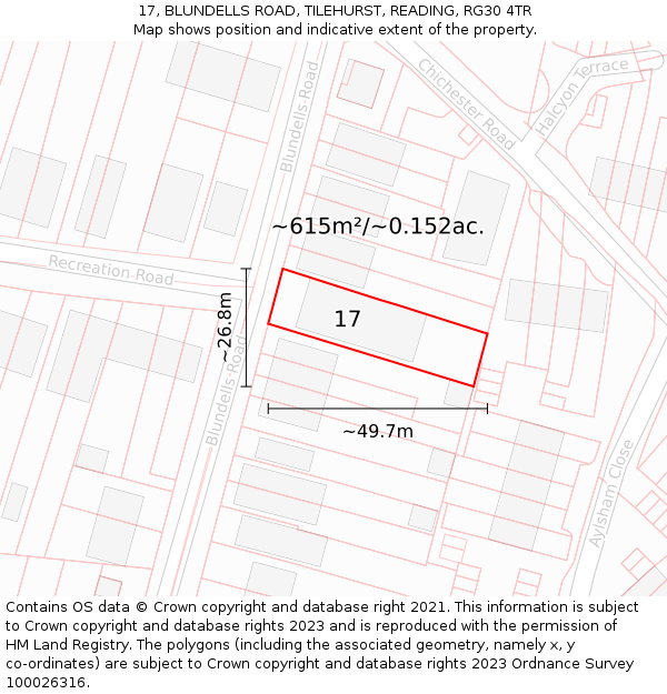 17, BLUNDELLS ROAD, TILEHURST, READING, RG30 4TR: Plot and title map