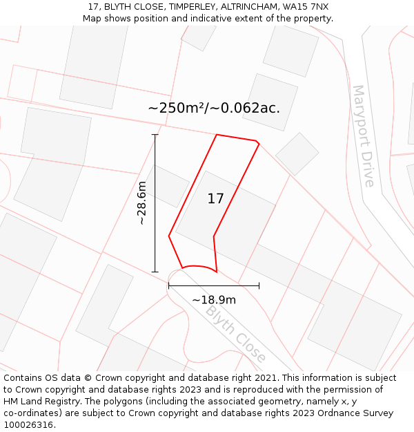 17, BLYTH CLOSE, TIMPERLEY, ALTRINCHAM, WA15 7NX: Plot and title map