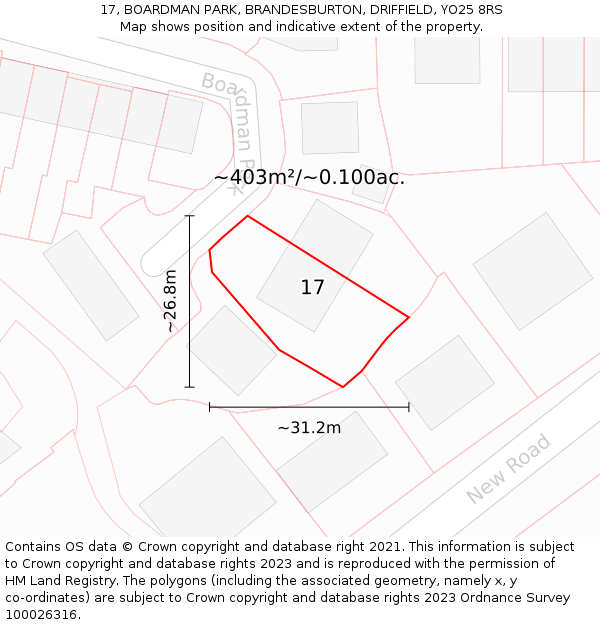 17, BOARDMAN PARK, BRANDESBURTON, DRIFFIELD, YO25 8RS: Plot and title map