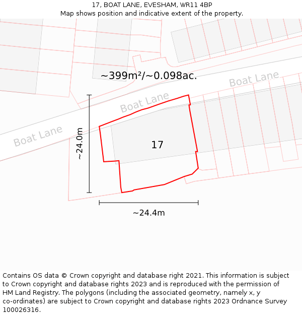 17, BOAT LANE, EVESHAM, WR11 4BP: Plot and title map