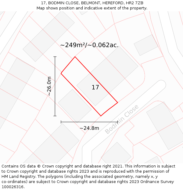 17, BODMIN CLOSE, BELMONT, HEREFORD, HR2 7ZB: Plot and title map