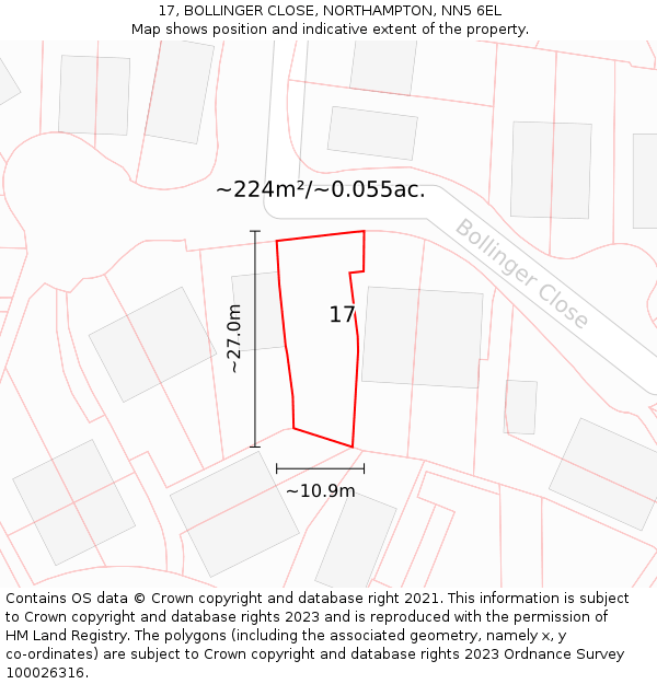 17, BOLLINGER CLOSE, NORTHAMPTON, NN5 6EL: Plot and title map
