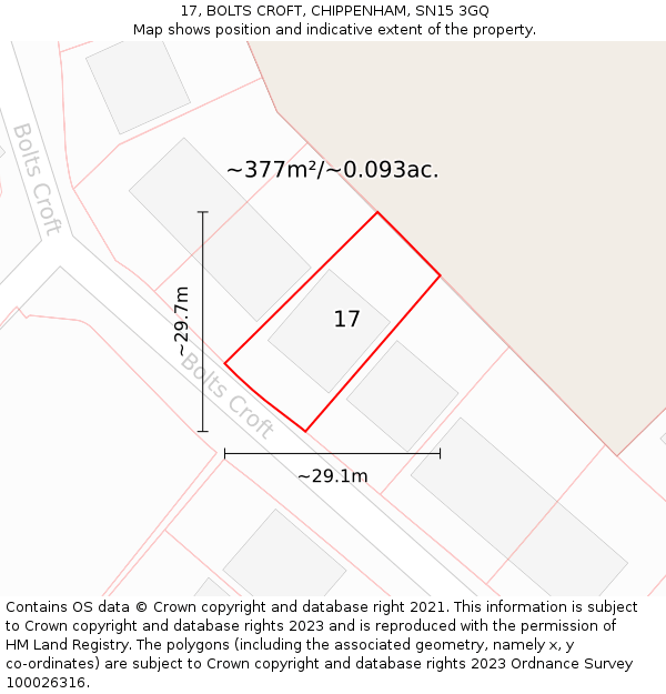 17, BOLTS CROFT, CHIPPENHAM, SN15 3GQ: Plot and title map