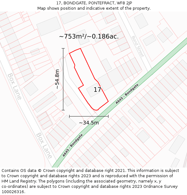 17, BONDGATE, PONTEFRACT, WF8 2JP: Plot and title map