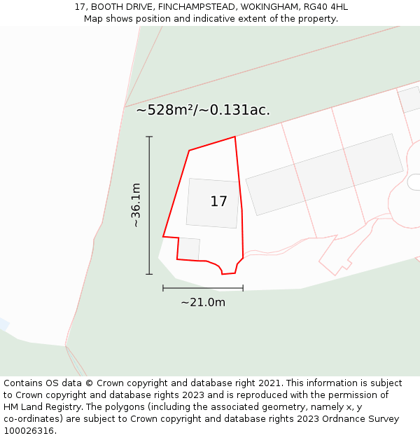 17, BOOTH DRIVE, FINCHAMPSTEAD, WOKINGHAM, RG40 4HL: Plot and title map