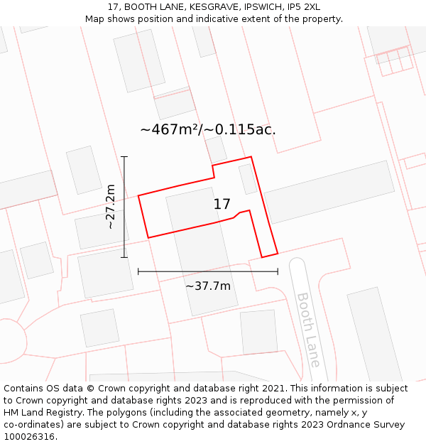 17, BOOTH LANE, KESGRAVE, IPSWICH, IP5 2XL: Plot and title map