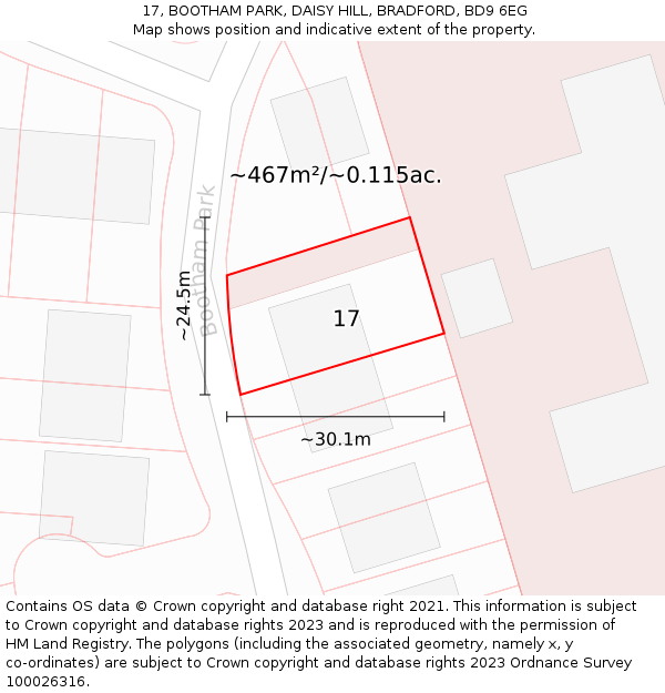 17, BOOTHAM PARK, DAISY HILL, BRADFORD, BD9 6EG: Plot and title map