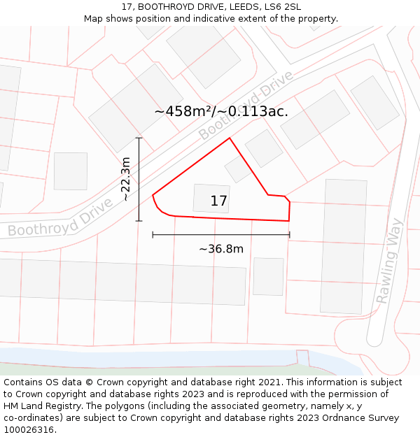 17, BOOTHROYD DRIVE, LEEDS, LS6 2SL: Plot and title map