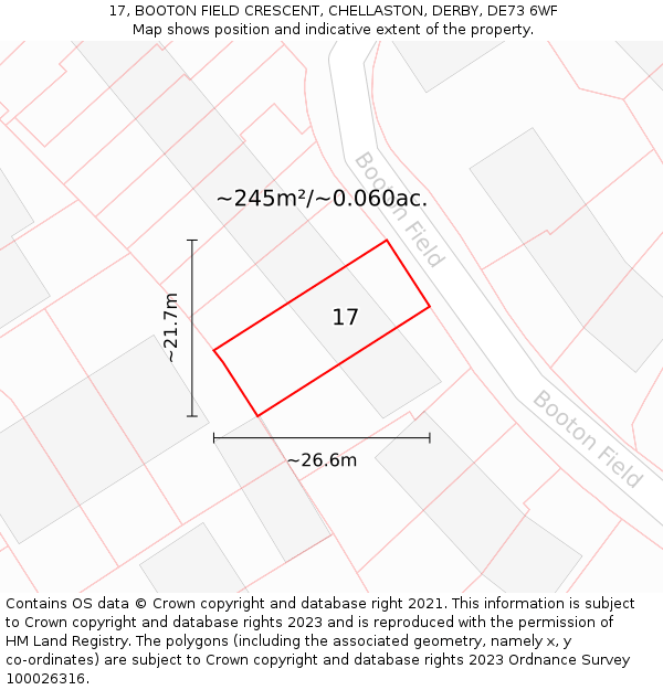 17, BOOTON FIELD CRESCENT, CHELLASTON, DERBY, DE73 6WF: Plot and title map