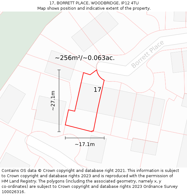 17, BORRETT PLACE, WOODBRIDGE, IP12 4TU: Plot and title map